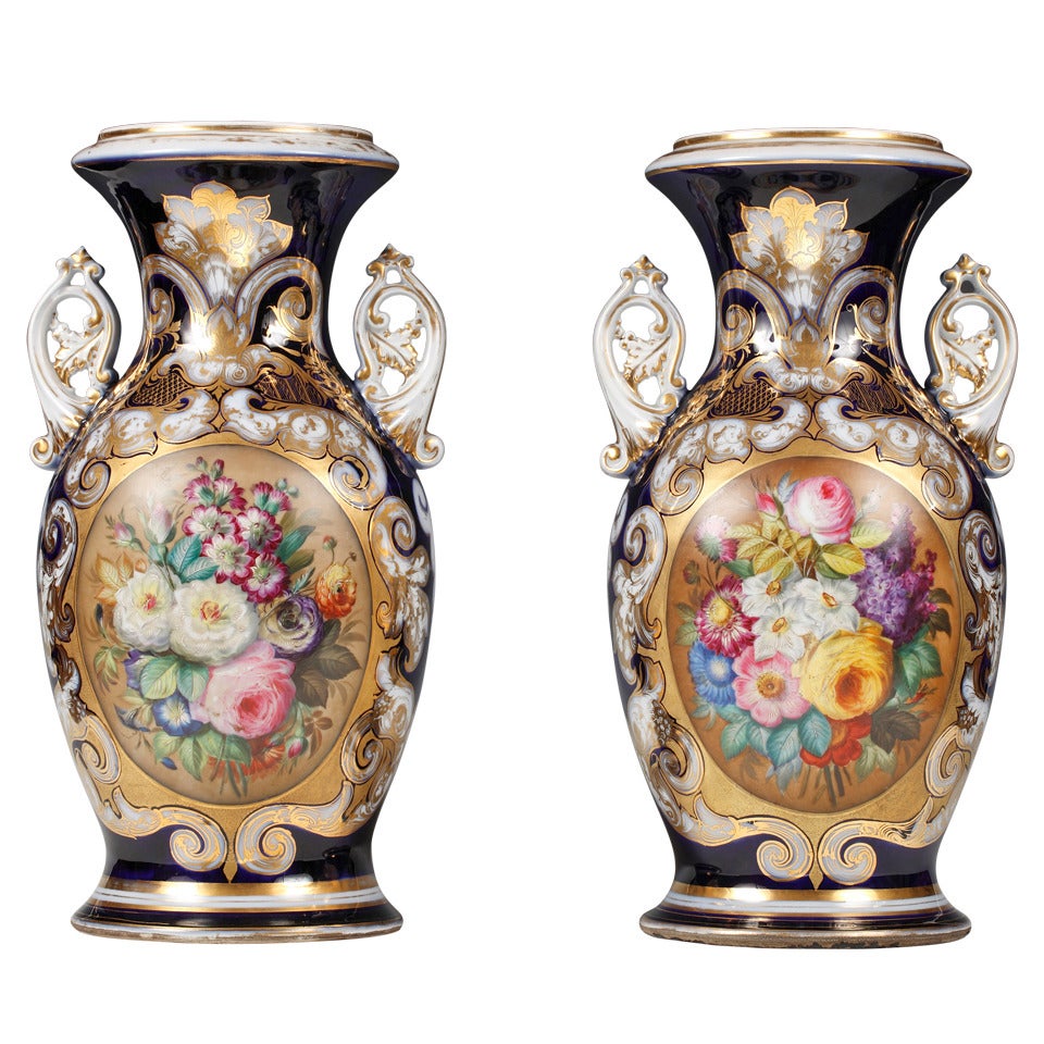 Pair of French Valentine Porcelain Vases For Sale