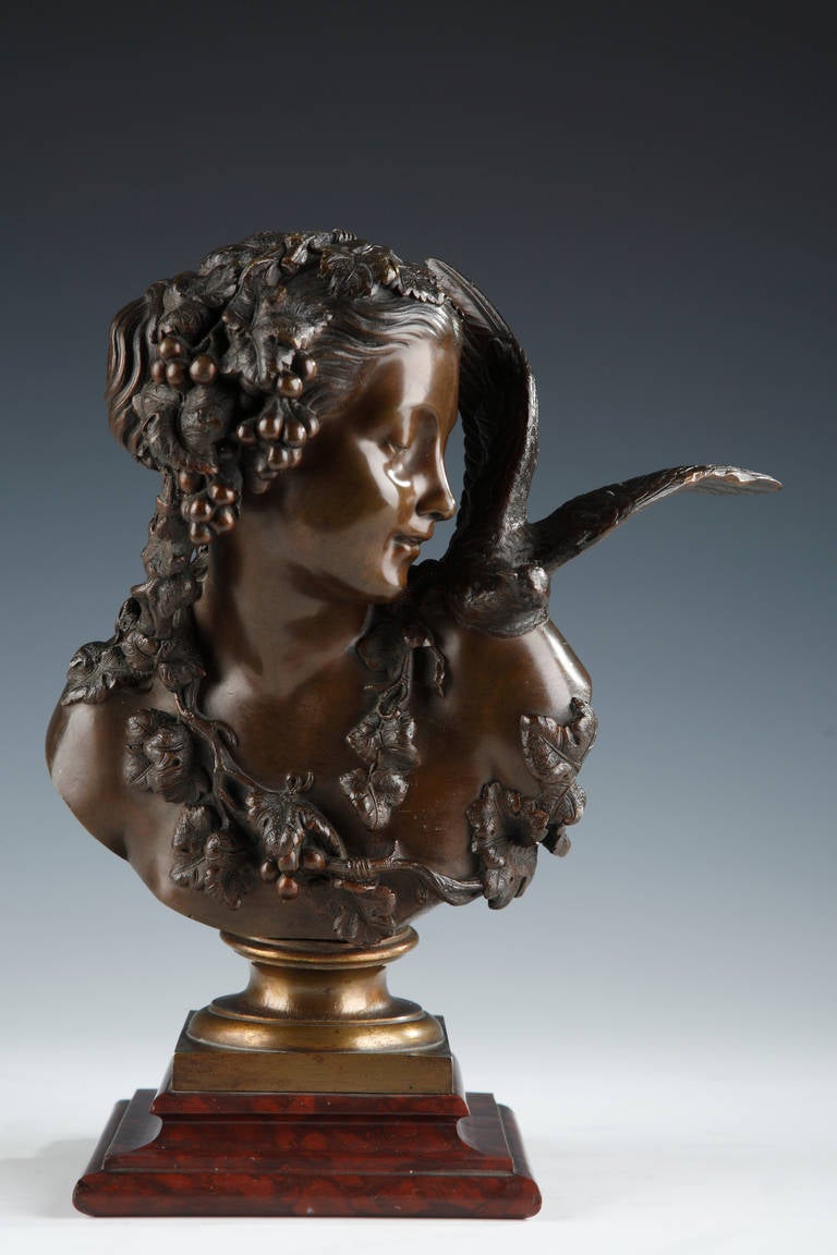 C.A. Fraikin Bronze Bust, "Young Girl With a Dove"