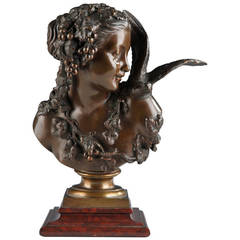 C.A. Fraikin Bronze Bust, "Young Girl With a Dove"