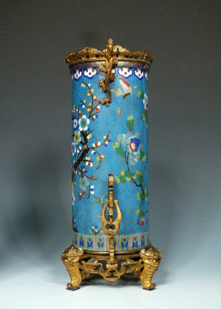 19th Century Pair of “Cloisonné” Enamel Bronze Vases, Attributed to F. Barbedienne, 1870 For Sale