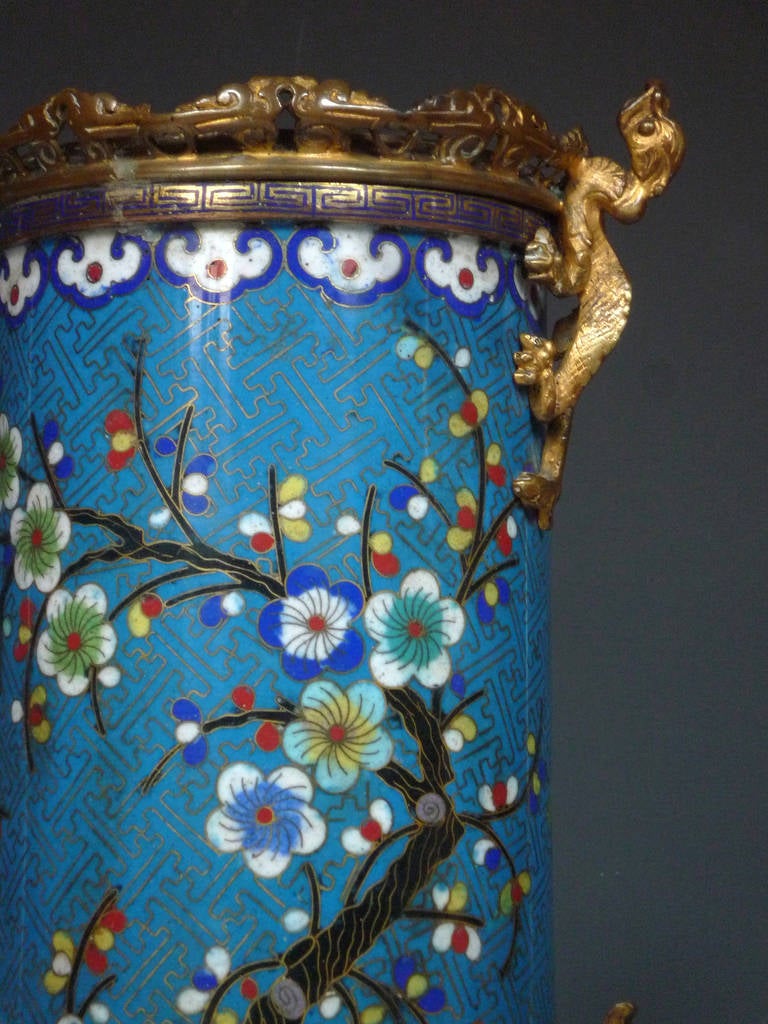 Pair of “Cloisonné” Enamel Bronze Vases, Attributed to F. Barbedienne, 1870 For Sale 1