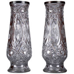 Pair of Sterling Mounted Crystal Vases, Attributed to Baccarat, circa 1920