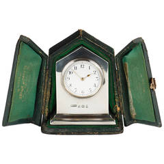 Antique Early 20th Silver Carriage Clock in its Case