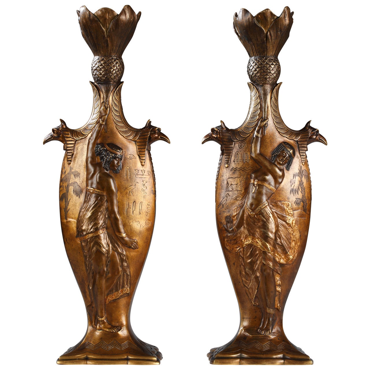Pair of "Egyptian Dancers" Vases For Sale