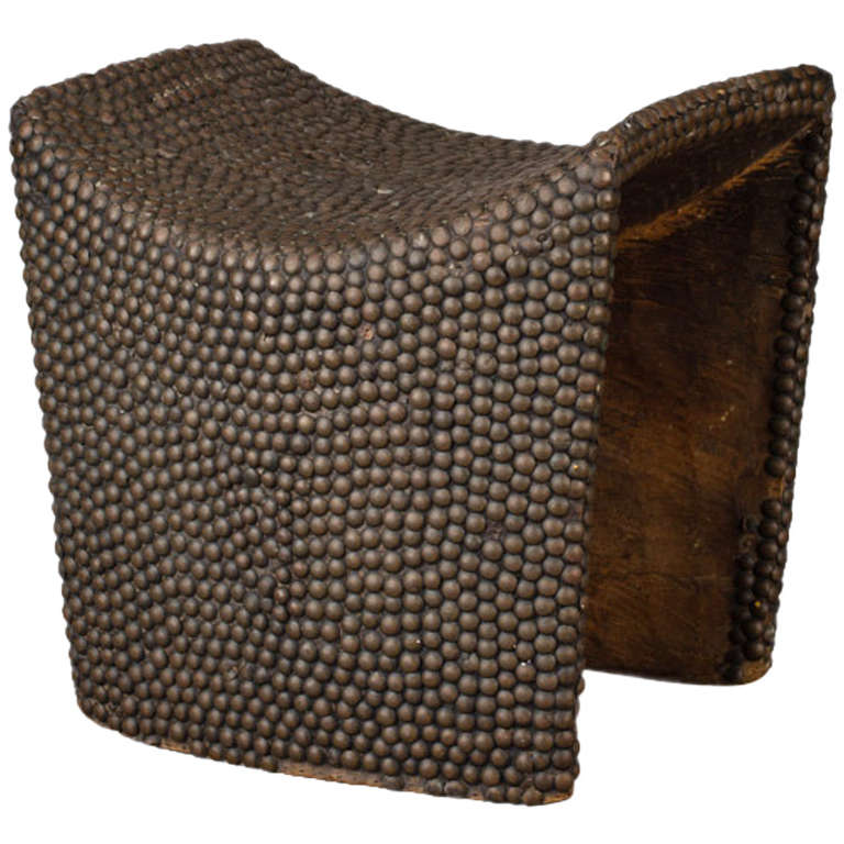 African Wooden Stool Covered in Brass Tacks at 1stdibs