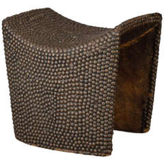 Used African Wooden Stool Covered in Brass Tacks