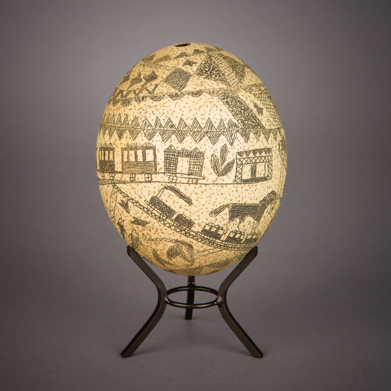 South African 19th Century Carved Ostrich Egg, South Africa