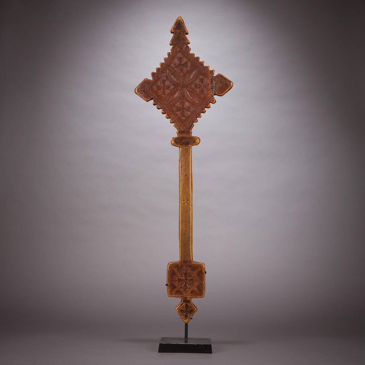 A large and fine liturgical hand cross.

Ethiopian hand crosses are coveted by collectors of medieval art, religious art and tribal art for their beauty and variety of forms.

Ethiopia was probably the second country after Armenia to embrace the