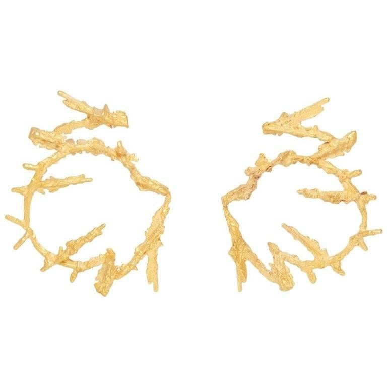 Loveness Lee Maze Natural Textured Gold Hoop Earrings For Sale