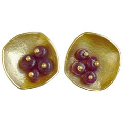 Kayo Saito Ruby Yellow Gold Square Stud Earrings