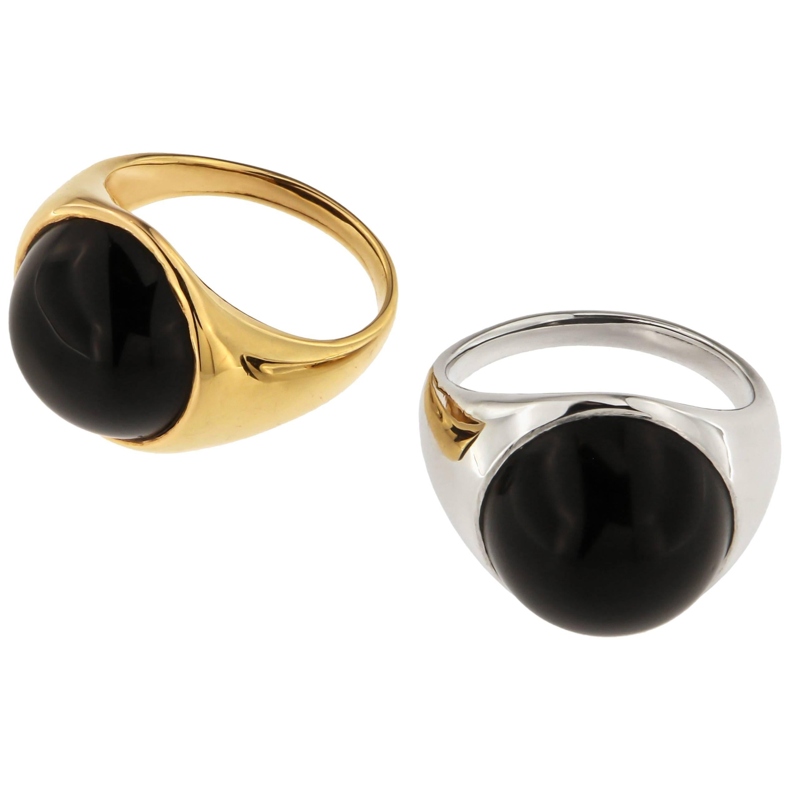 Onyx 18 Karat White Rose Gold Dome Ring Handcrafted in Italy