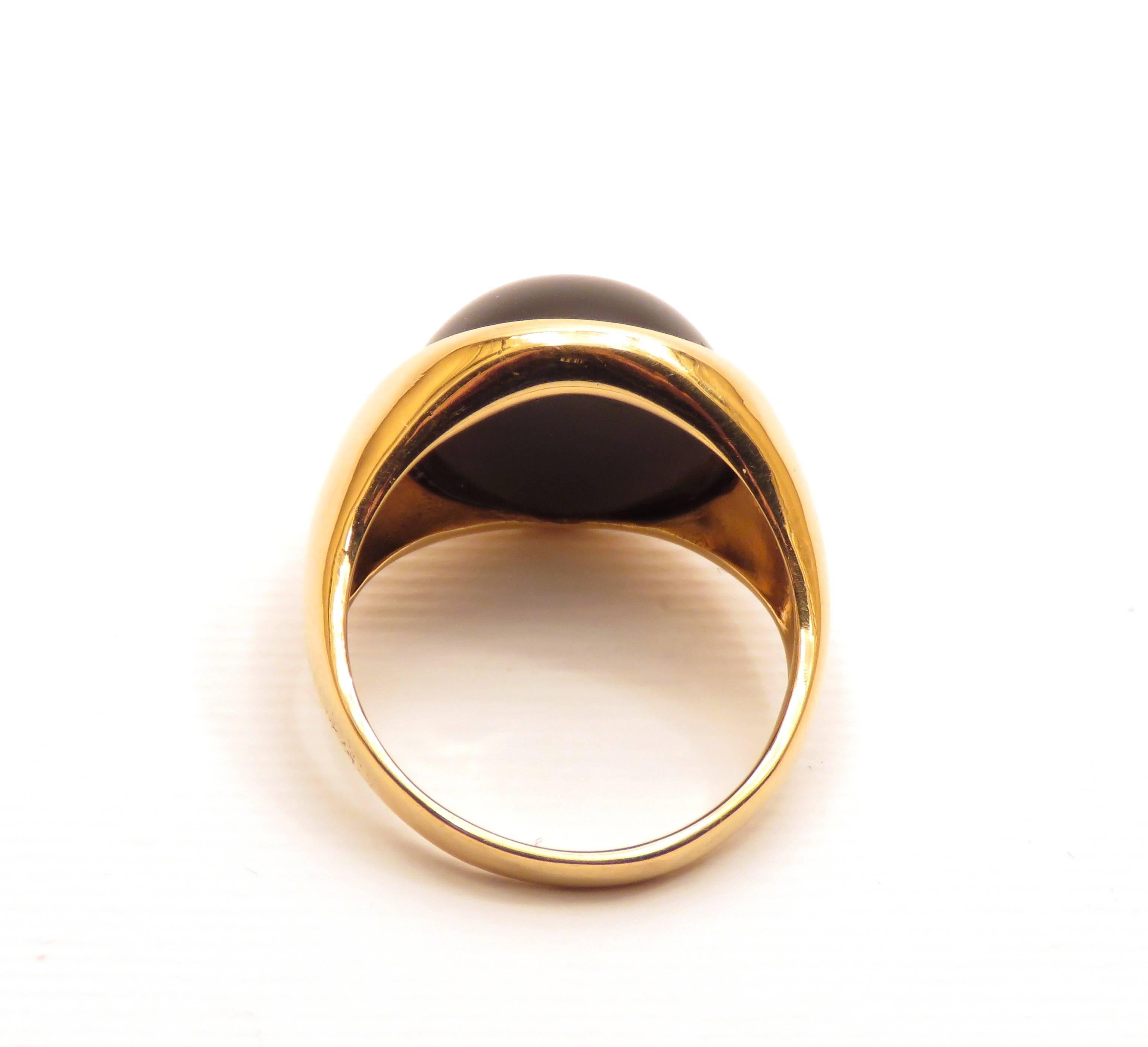 Women's Onyx 18 Karat White Rose Gold Dome Ring Handcrafted in Italy