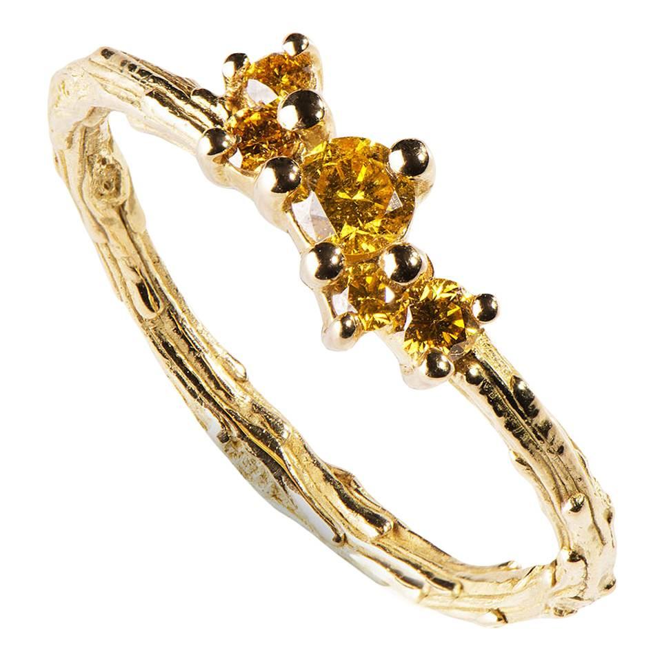 Milena Kovanovic Yellow Diamond 18 Karat Gold Engagement Ring For Sale