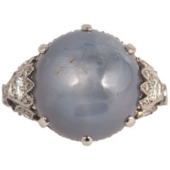Edwardian Star Sapphire Diamond Platinum Ring, circa 1920
