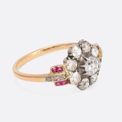 Art Deco Diamond Ruby Flower Cluster Gold Ring