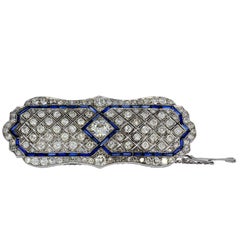 Diamond Sapphire Set Platinum Bar Brooch, circa 1800
