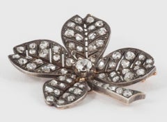Victorian Lucky Shamrock Diamond Brooch, circa 1890