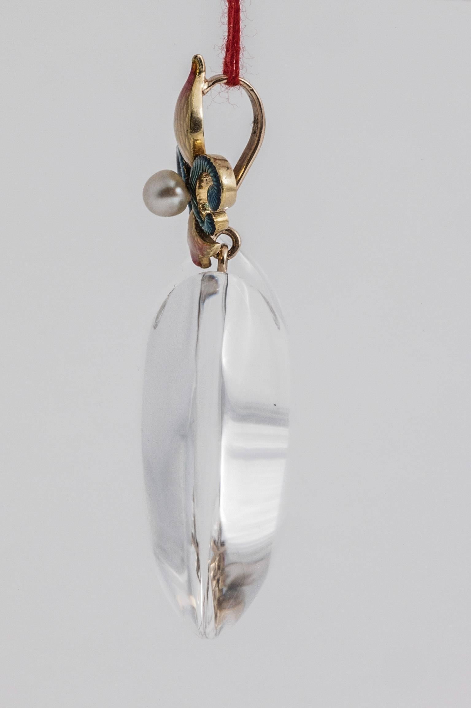 Edwardian Rock Crystal Pearl Gold Heart Pendant, circa 1910 For Sale