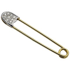 Diamond and Gold Safety Pin Charm Brooch