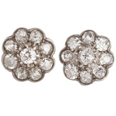 Diamond Flower Victorian Gold Stud Earrings