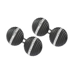 A Great Gatsby style pair of Onyx Diamond Gold Cufflinks