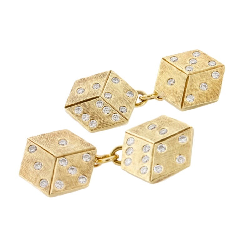 1950s Cartier Diamond Yellow Gold Dice Cufflinks