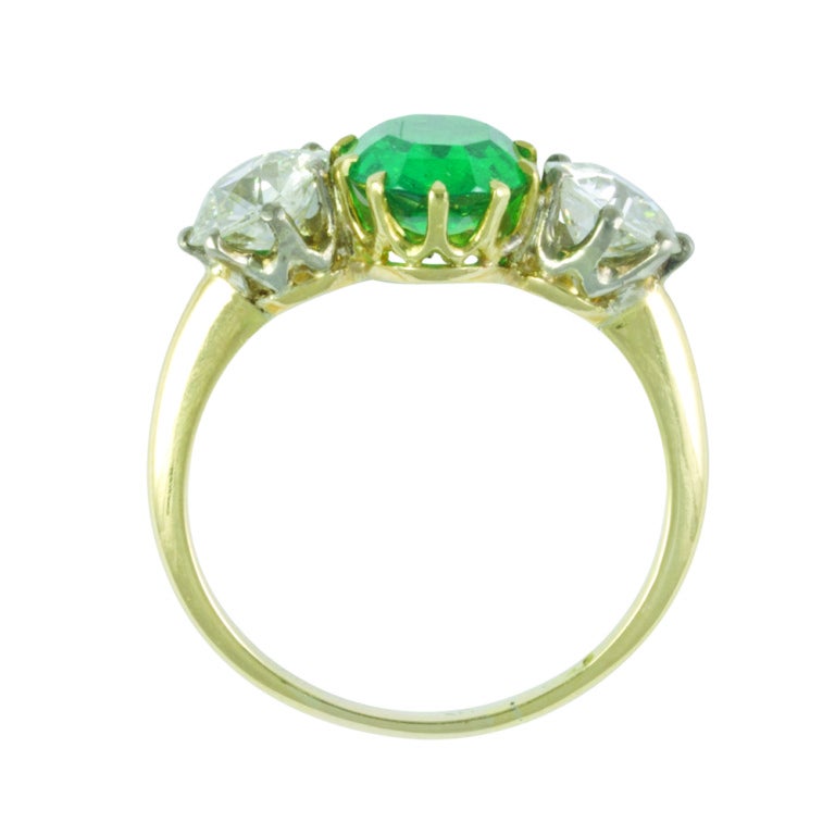 Women's 2.19 Carat Oval Emerald Diamond Gold Three-Stone Ring