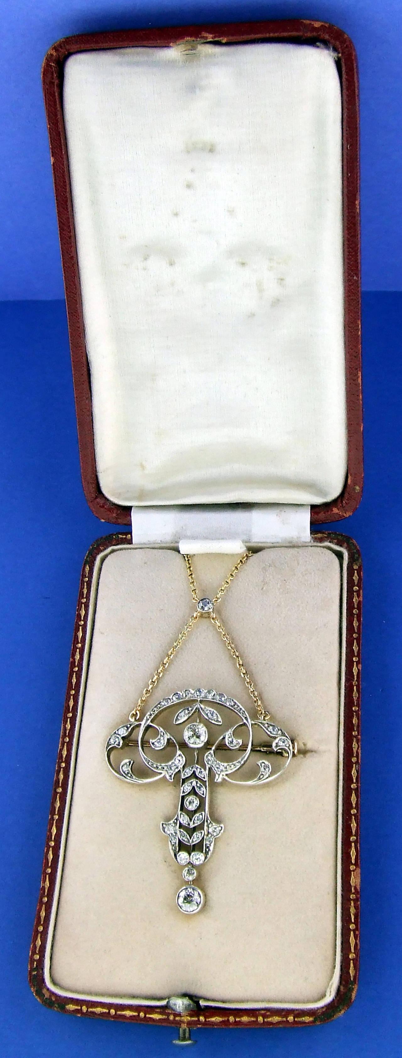 Jugenstil-Diamant-Anhänger-Brosche, um 1890 1