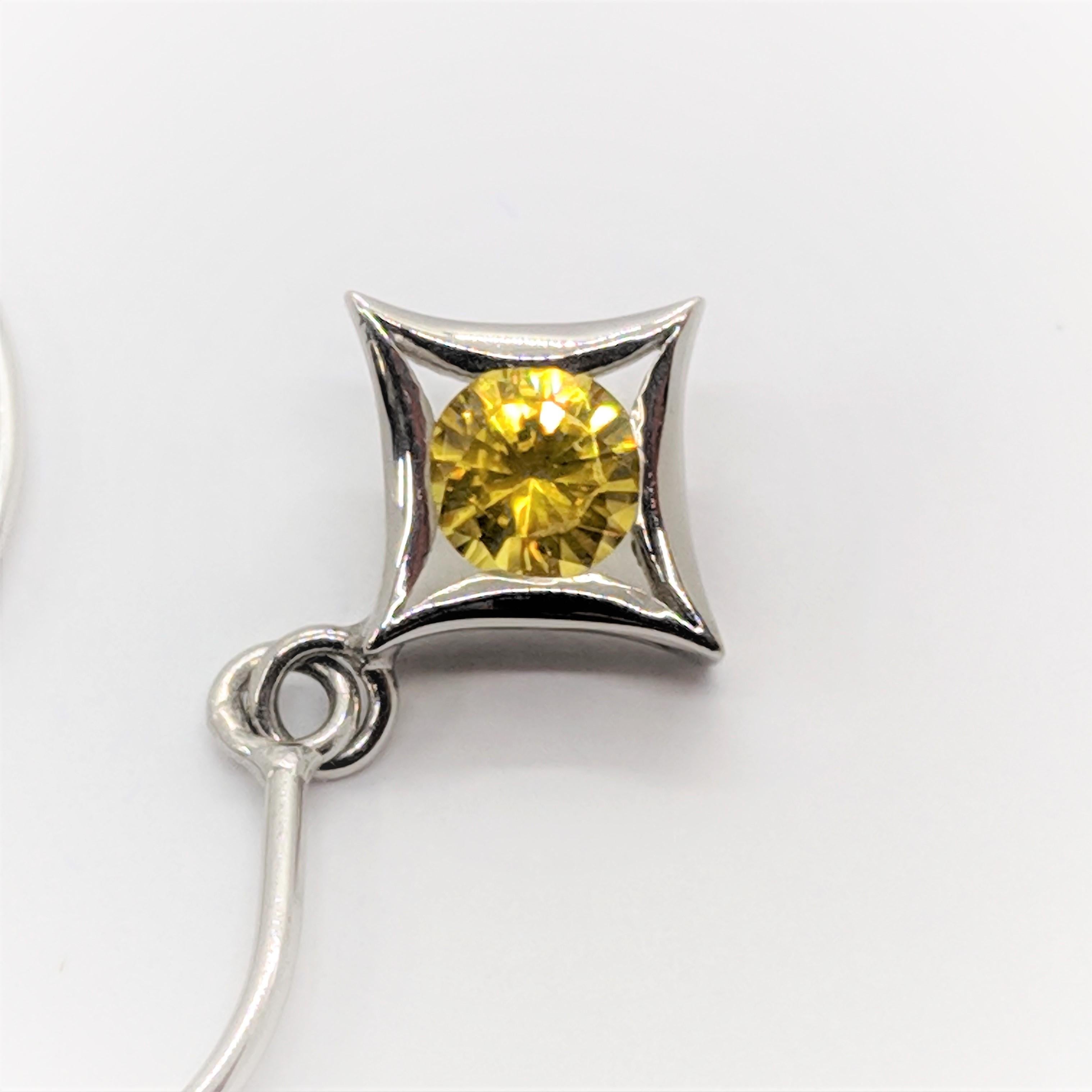 Women's or Men's Kian Design 18 Carat White Gold Round Yellow Ceylon Sapphire Dangle Earrings