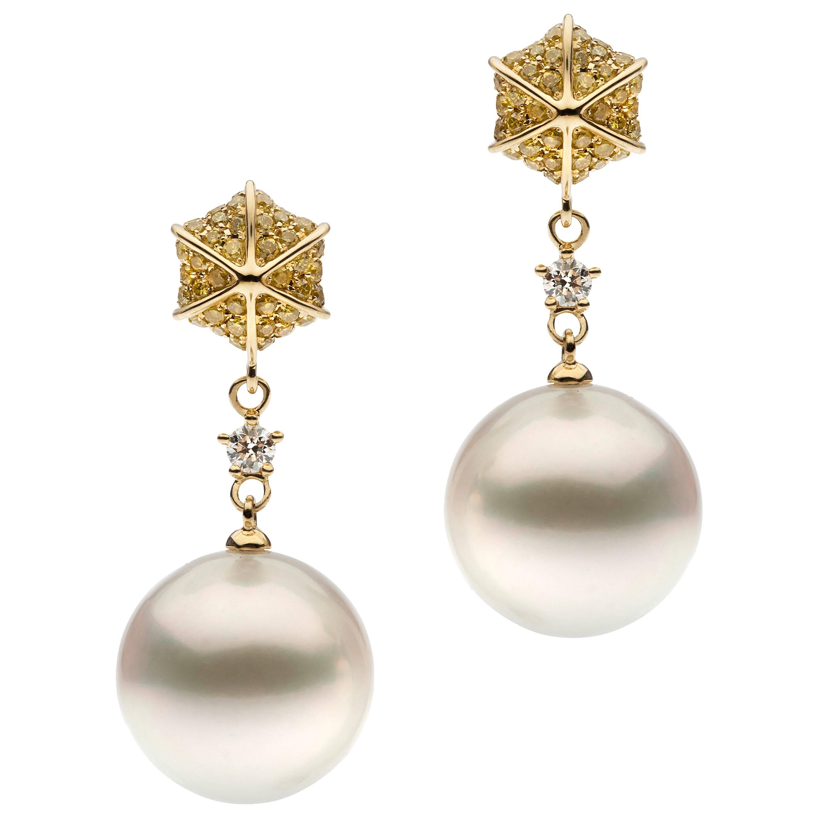 Autore White Diamond Yellow Diamond South Sea Pearl Earrings