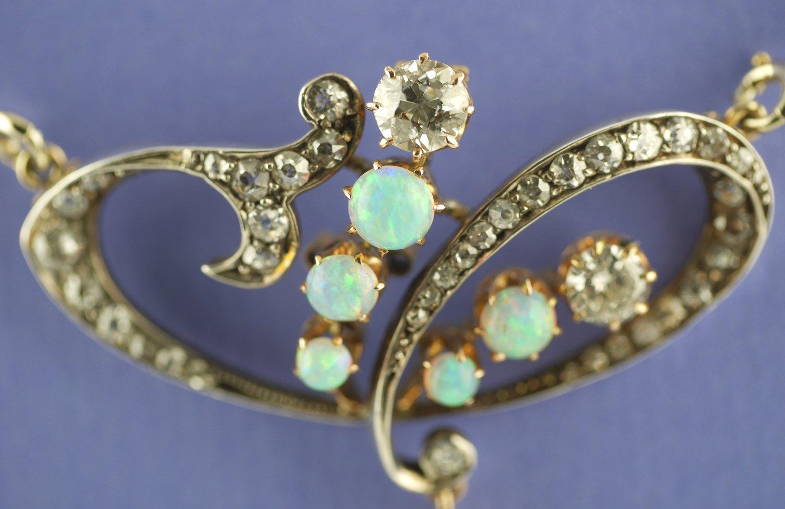 Art Nouveau Diamond Opal Pendant/Brooch, circa 1900 For Sale 2