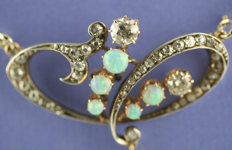 Art Nouveau Diamond Opal Pendant/Brooch, circa 1900 For Sale 5