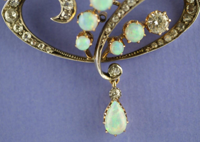 Art Nouveau Diamond Opal Pendant/Brooch, circa 1900 For Sale 6