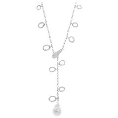 White Gold Baroque Pearl and 1.80 Carat Diamond Necklace