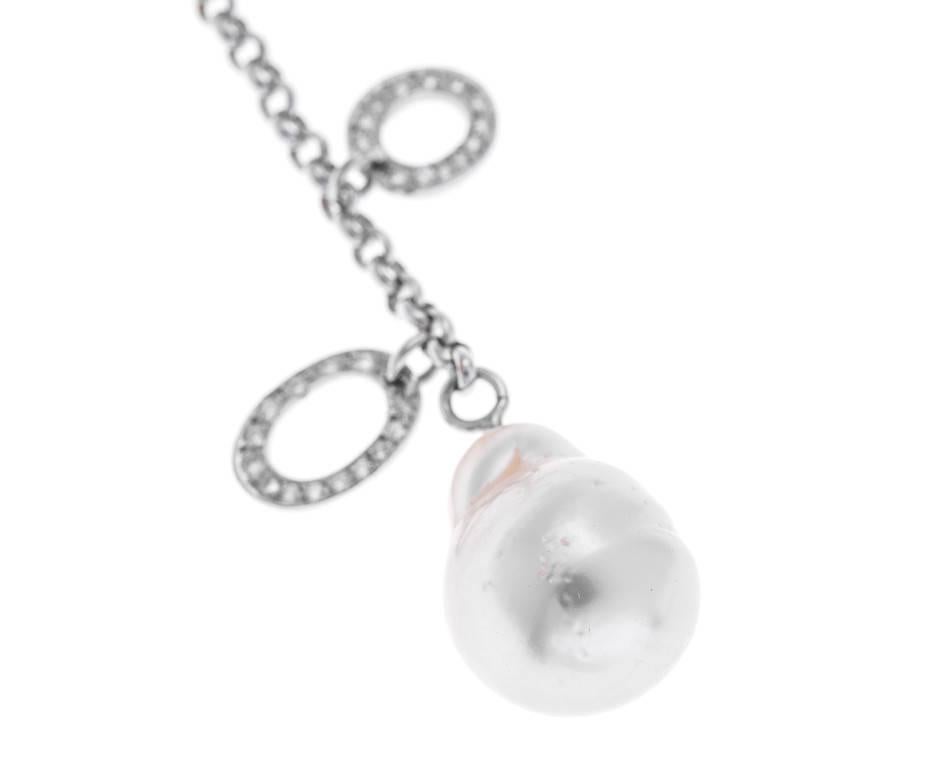 Modern White Gold Baroque Pearl and 1.80 Carat Diamond Necklace For Sale