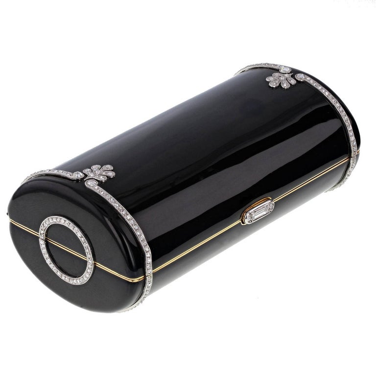 Cartier Paris Art Deco Black Enamel Diamond Lady's Vanity Case For Sale