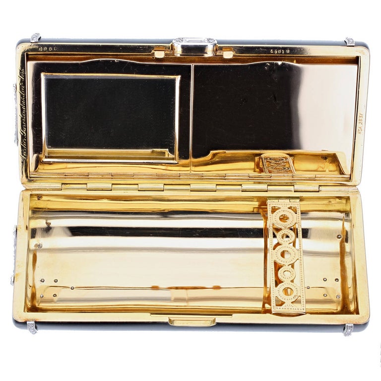Cartier Paris Art Deco Black Enamel Diamond Lady's Vanity Case For Sale