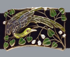 Art Nouveau Silver Enamel Pearl Bird Plaque de Cou Levinger & Bissinger Necklace
