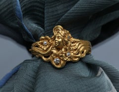 Plisson et Hartz Anello sciarpa con scultura floreale donna in oro e diamanti Art Nouveau