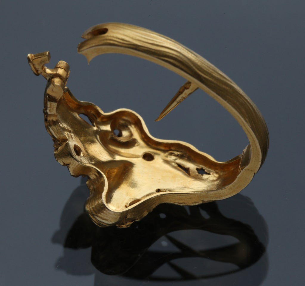 Plisson et Hartz Art Nouveau Diamond Gold Woman Flower Sculpture Scarf Ring In Good Condition In London, GB
