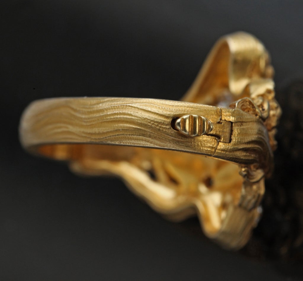 Women's Plisson et Hartz Art Nouveau Diamond Gold Woman Flower Sculpture Scarf Ring