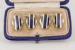 Art Deco Navy and White Enamel 18 Karat Gold Cufflinks
