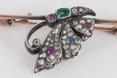 Victorian Sapphire Diamond Pearl Ruby Butterfly in Profile Pin Brooch