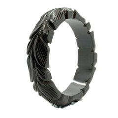 Art Deco Black Brown Deeply Carved Bakelite Bangle