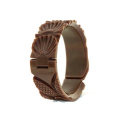 Vintage Hand-Carved Milk Chocolate Colored Bakelite Bangle