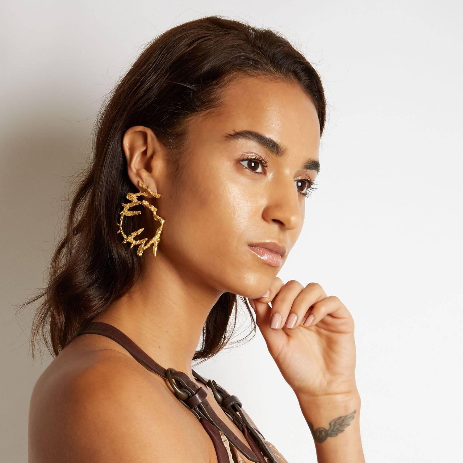Contemporary Loveness Lee Maze Natural Textured Gold Hoop Earrings For Sale