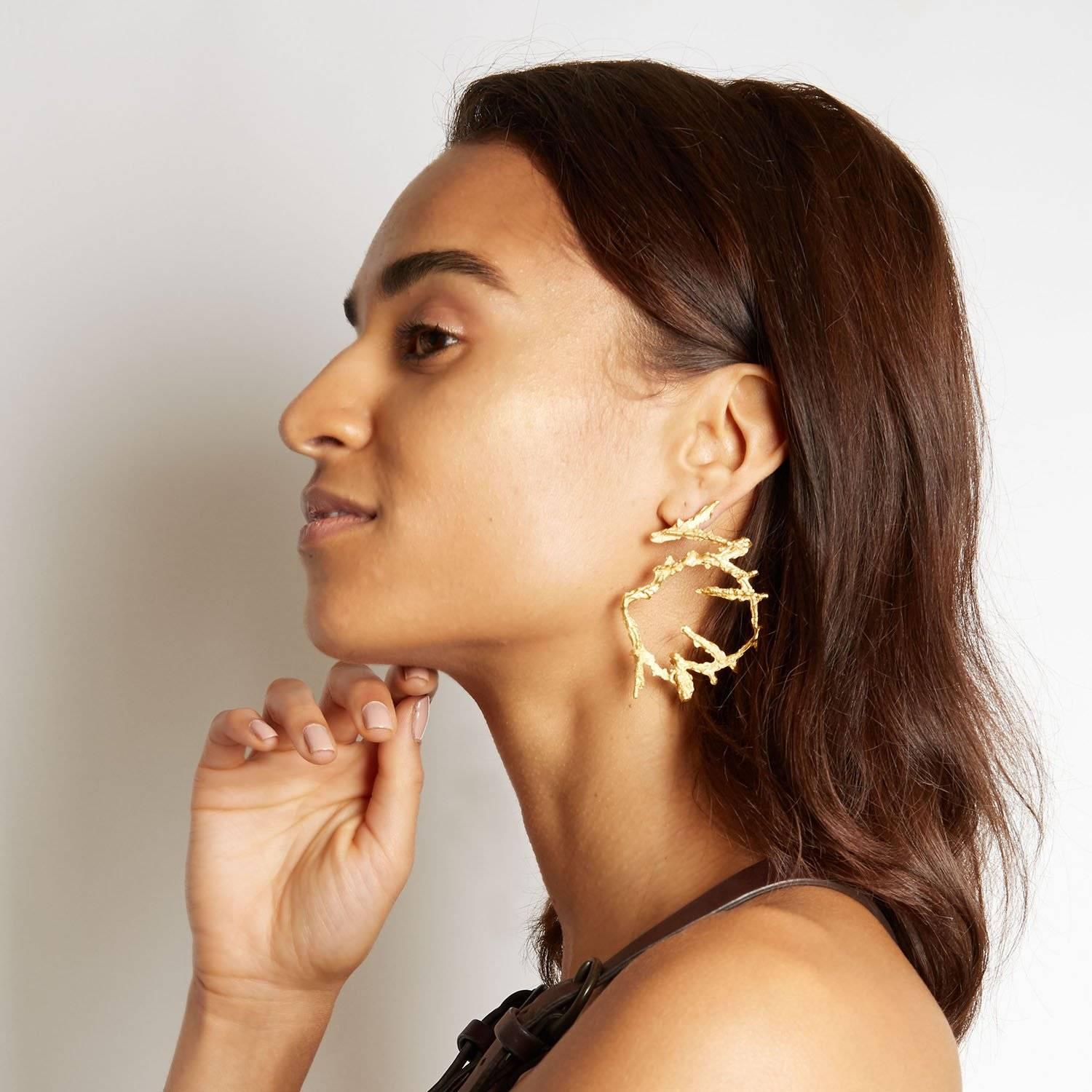 Women's or Men's Loveness Lee Maze Natural Textured Gold Hoop Earrings For Sale