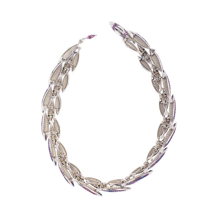 Simon Harrison Green Ombre Enamel Small Electra Fish Necklace For Sale at 1stdibs