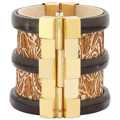 Fouché Bespoke Gold Horn Sapphire Emerald Ruby Wood Cuff Bracelet
