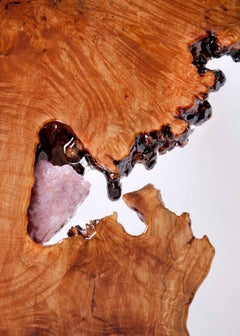 Oval coffee table in wood with gemstone inlay